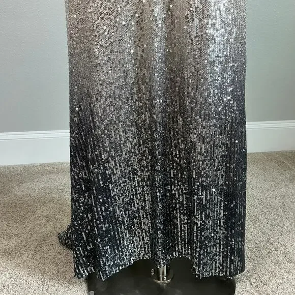 Mac Duggal Ombre Sequined Long Column Evening Gown Black and Gold Size 6 Dress - Picture 9 of 13